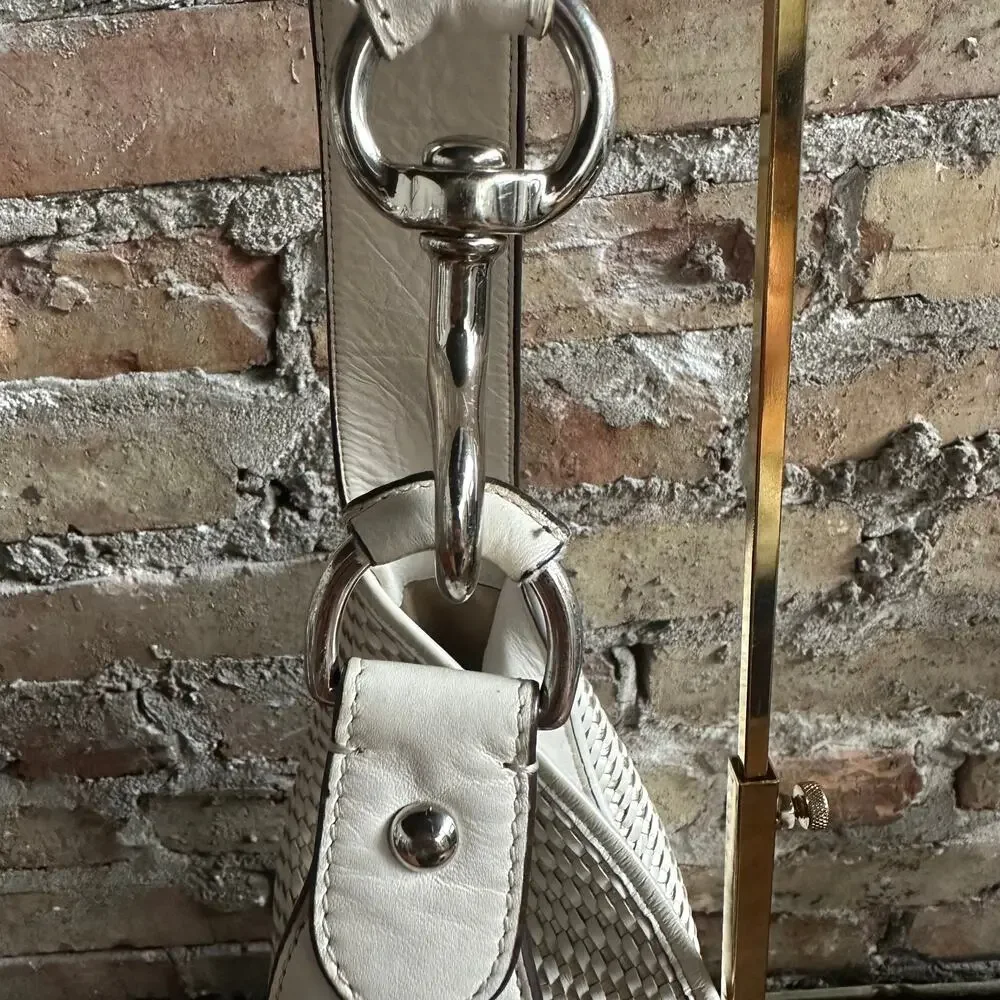 Coach F29894 Park Avery White and Metallic Gold Woven Leather Hobo Bag